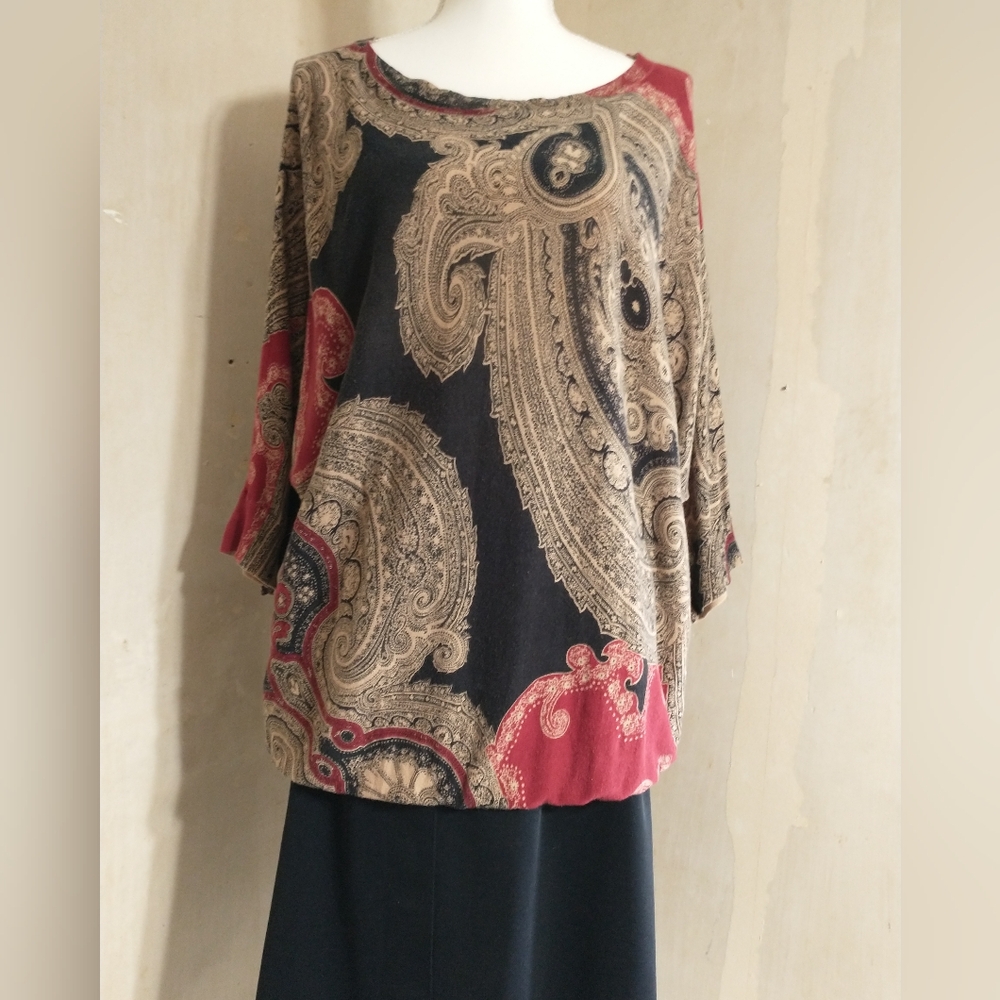Chaps Paisley Print Lightweight Sweater ~ Black and Red